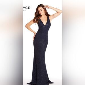 Alyce Paris 60156 Sleeveless V-Neck Diamond Lace Evening Gown Size 8 Navy Blue